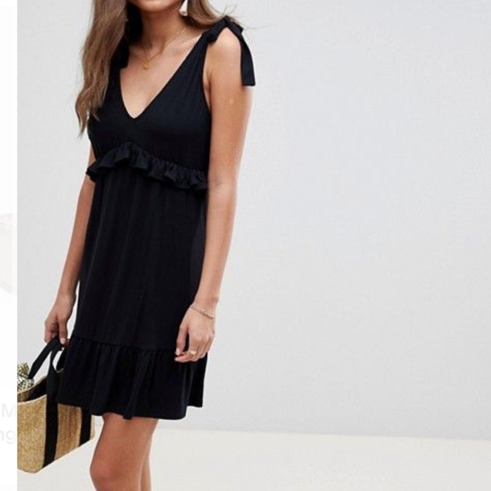 Asos | Black V-Neck Tie Strap Dress Size 4 Swimsuit Coverup Beach Cover Up